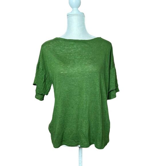 J. Jill women Love Linen relaxed blouse solid Green Knit Sz Small - Picture 1 of 8